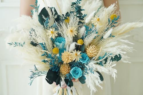 Ramo de boda beige estilo rústico boho con flores preservadas miniatura 2