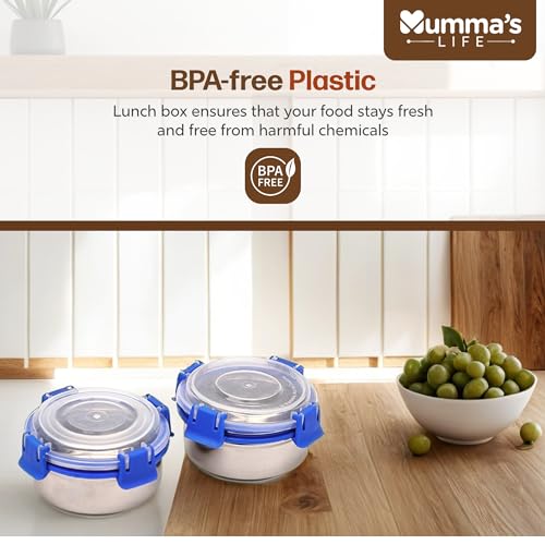 Image of Mumma's LIFE Stainless Steel Lunch Box Suitable for School, Offices and picnics(280 ML) (Black) (FOODIE)