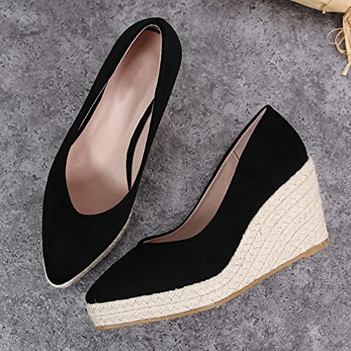 KOKOMOMO Womens Pointed Toe Espadrille Wedges Faux Suede Platform Pumps2