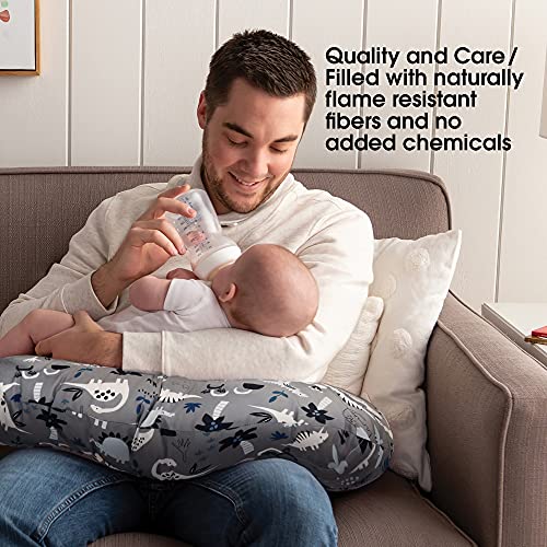 Boppy-Nursing-Pillow-and-PositionerOriginal-Gray-Dinosaurs-with-White-Black-and-Blue-Breastfeeding-Bottle-Feeding-Baby-Support-With-Removable-Cotton-Blend-Cover-Awake-Time-Support