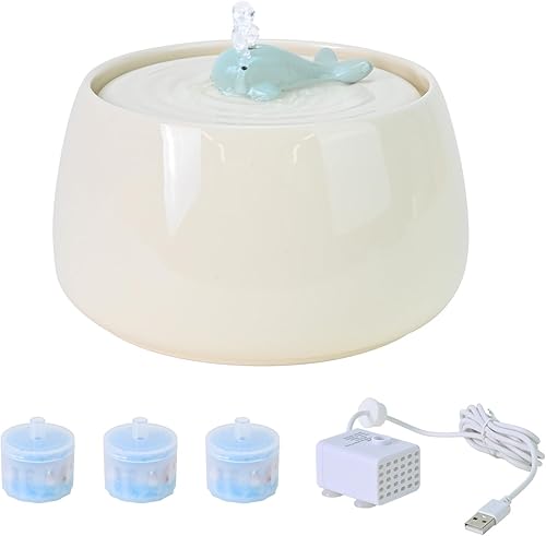 SPUNKYJUNKY Fuente de agua para gatos, fuente de cerámica para beber para mascotas, 43.96 oz1.3 L, dispensador de agua silencioso para gatos con 3