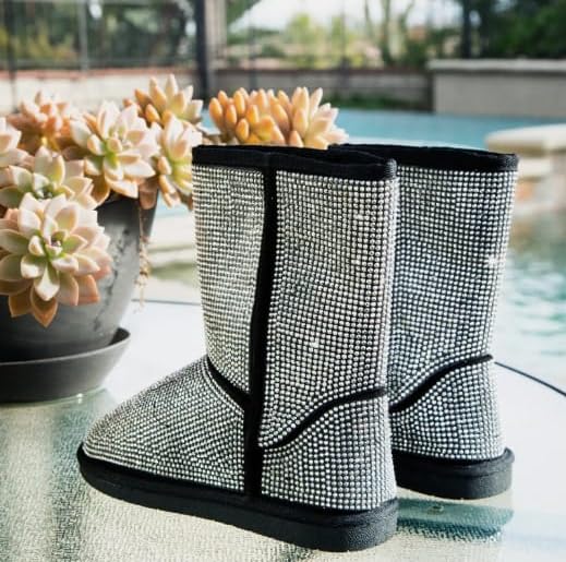 Forever Link Ann-20k Girl's Rhinestone Studded Faux Shearling Lined Mid Calf Winter Boot2