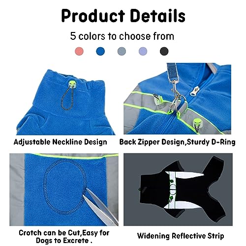 BT Bear Fleece Coat for Dogs,4-Legs Full Body Jacket with D Ring,Adjustable Jumpsuit Zipper Closure,Warm Winter Clothes Cold Weather Coats for Small Medium Dogs(XL,Blue) - Image 4