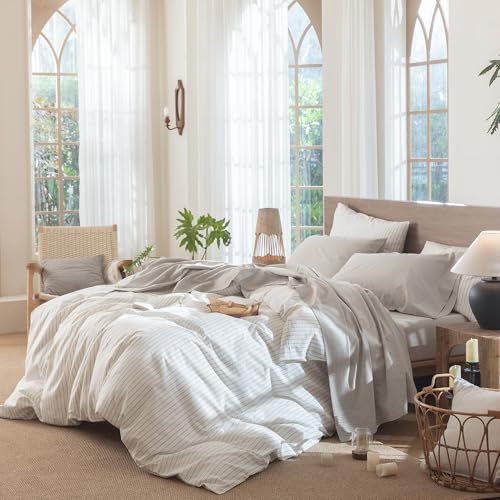 Image of MooMee Sheet Set 100% Washed Cotton Linen-Like Extra Deep Pocket King | Relaxed Linen-like Texture. Soft, Breathable & Lightweight Comfort. 15-19 inch Extra Deep Pocket with All-around Elastic