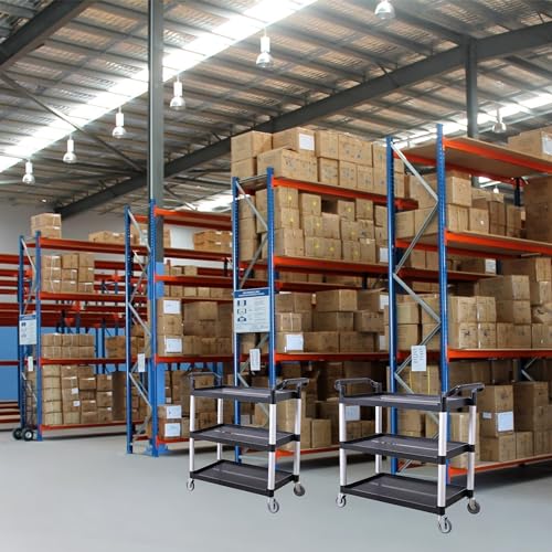 عربة لتقديم الطعام مع عجلات من 3 طبقات شديدة التحمل من اورنكات للمطاعم والمكاتب/المستودع/المطبخ/ورشة العمل/عربات الغسيل البلاستيكية - مقاس كبير