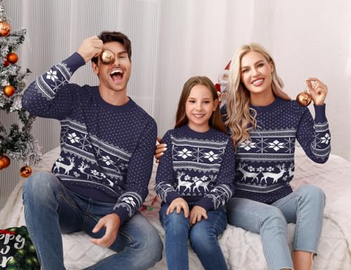 Family Matching Christmas Sweater Reindeer Snowflakes Knitted Ugly Crew Neck Pullover for Women/Men/Kids4