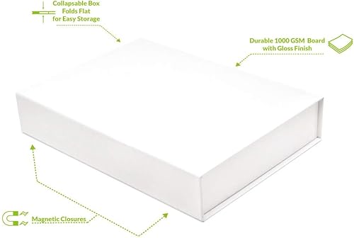 Miniatura 2 de Caja de regalo blanca con tapa, plegable con cierre magnético de solapa, cartón duro con acabado brillante, calidad de diseño para regalos,
