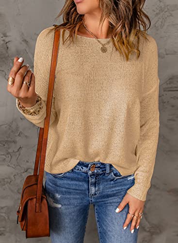 Image of Acelitt Womens Casual Lightweight Long Sleeve Crewneck Knit Shirts Tops, S-XXL