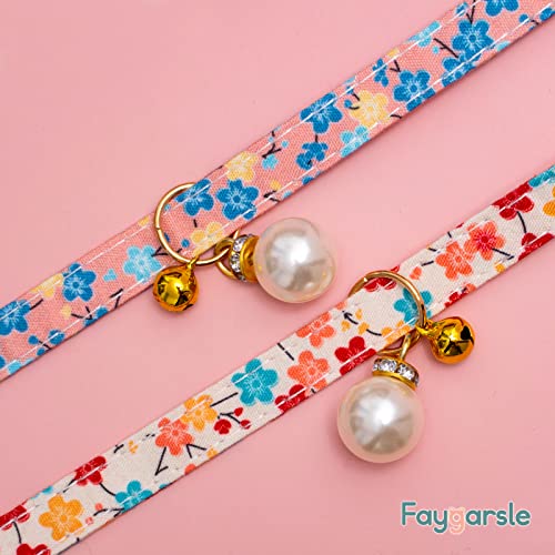2 Pack Cotton Breakaway Cat Collars With Bell Pearl Charms Pink Blue Cat Collar For Female Girl Cats Male Boy Cats #TOP3