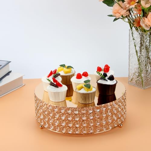11.8 Inch Gold Cake Stand With Crystal, Metal Round Multipurpose Cake Stands Cake Holder with Crystal Beads, Dessert Table Display for Wedding Birthday Party Reception Celebration - Image 3