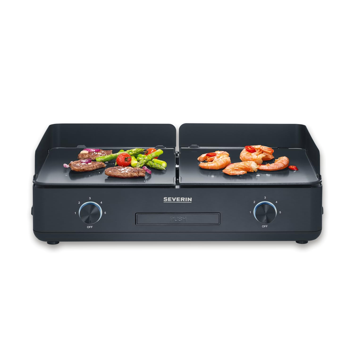 SEVERIN Piastra Griglia Plancha XXL, 2200W, 2 Zone Temperatura Indipendenti, Piastre Ceramica Removibili (48x27 cm), Temp. 240°C, Cavo Lungo 140cm, 51,5 x 29,5 x 17,5 cm, Nero - PG 8569