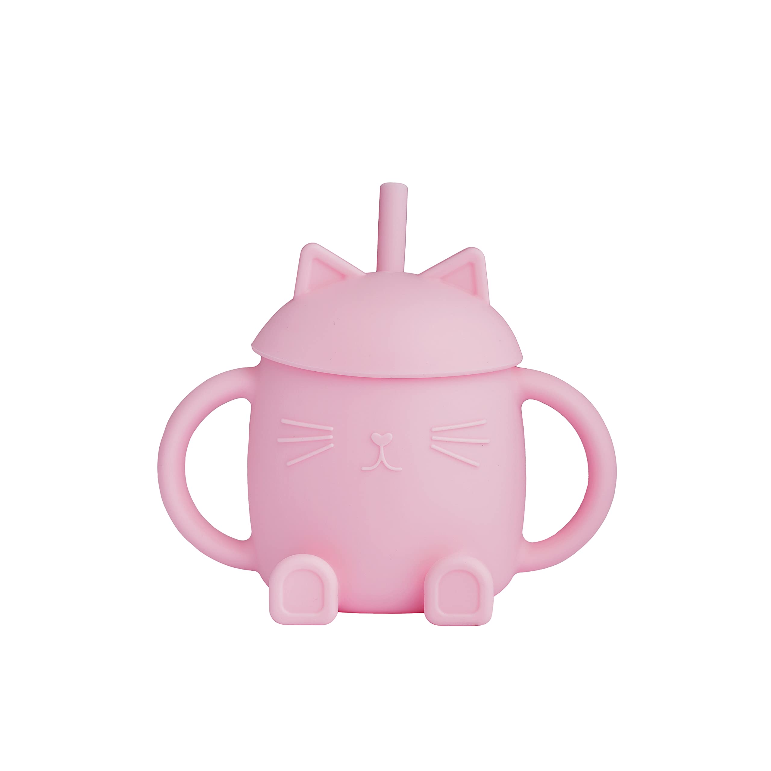 GUCHIGU Mini Cup + Straw Training System - 100% Silicone Training Cup for Infants + Toddlers | Reusable Portable Baby Sippy Drinking Cup for Kids | BPA Free | Cute Cat Shape (Pink)-image-22