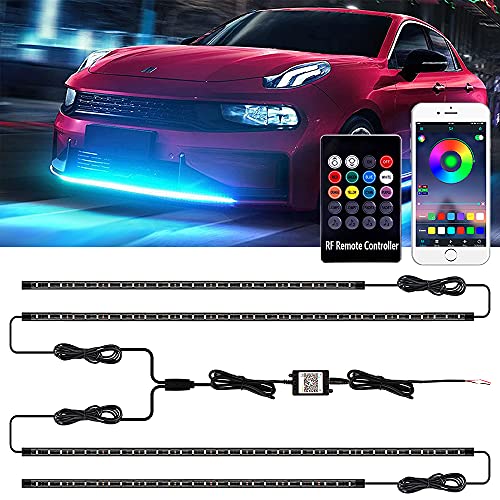 LEDUR Car Underglow Lights Exterior Car Strip Lights Neon Accent Lights Kit with APP Control Wireless Remote Control,DC12V 2-Line Waterproof Exterior Lights for Cars,SUVs,Trucks (60x90cm)