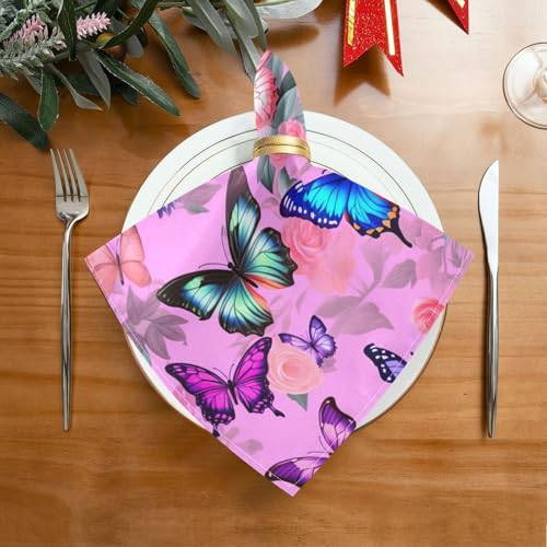 Servilletas de Tela Reutilizables Mariposa Rosa Pack x4 miniatura 2