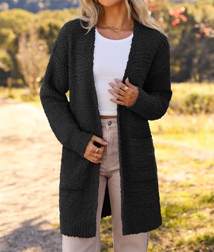 Image of MEROKEETY Women's Long Sleeve Soft Chunky Knit Sweater Open Front Cardigans Outwear Coat