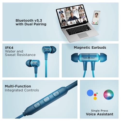 Image of boAt Rockerz 245 pro Bluetooth in Ear Neckband with Beast Mode(Super Low Latency) for Gaming, ENx Tech for Clear Calls, ASAP Charge, 20HRS Playtime, IPX4, Dual Pairing & BT v5.3(Blue Bliss)