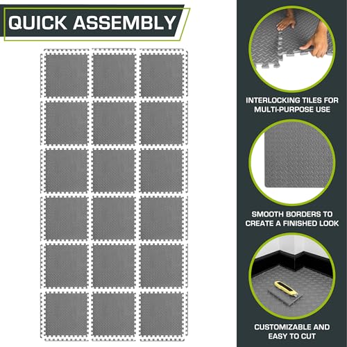 Image of ProsourceFit Exercise Puzzle Mat 1 /2-inch, EVA Interlocking Foam Floor Tiles for Home Gym, Workout Equipment, Kids Play Areas, Gray, 72 SQ FT - 18 Tiles