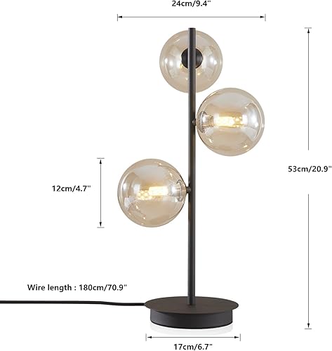 Miniatura 2 de Lámpara de mesa de globo de mediados de siglo, moderna de 3 luces, lámpara de escritorio dorada, lámpara de lectura contemporánea de globo de vidrio