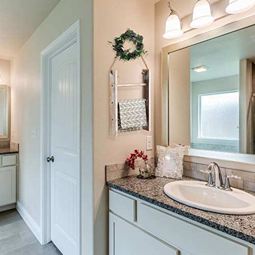 Patelai 3-Tier Mini Wall-Hanging Hand Towel Ladder with Rope Decorative Wooden Bathroom Towel Rack Ladder and Hook for Farmhouse Room Decor (Wood Color, White)