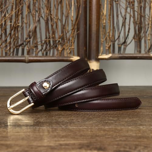 Women 1.8cm Skinny Stitching Leather Belts for Jeans Dress Pants Fashion Ladies Thin Waist Strap with Gold Buckle2