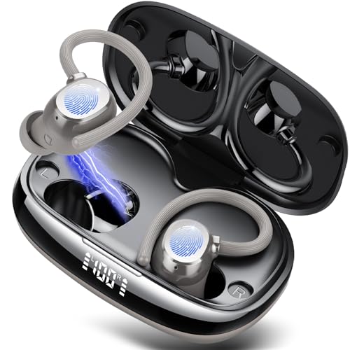 Tukio Auriculares Inalambricos Bluetooth 5.4 - HiFi Estéreo Deportivos con 4 ENC Cancelacion Ruido HD Microfono, 80H Cascos, Gris Claro, 20250829