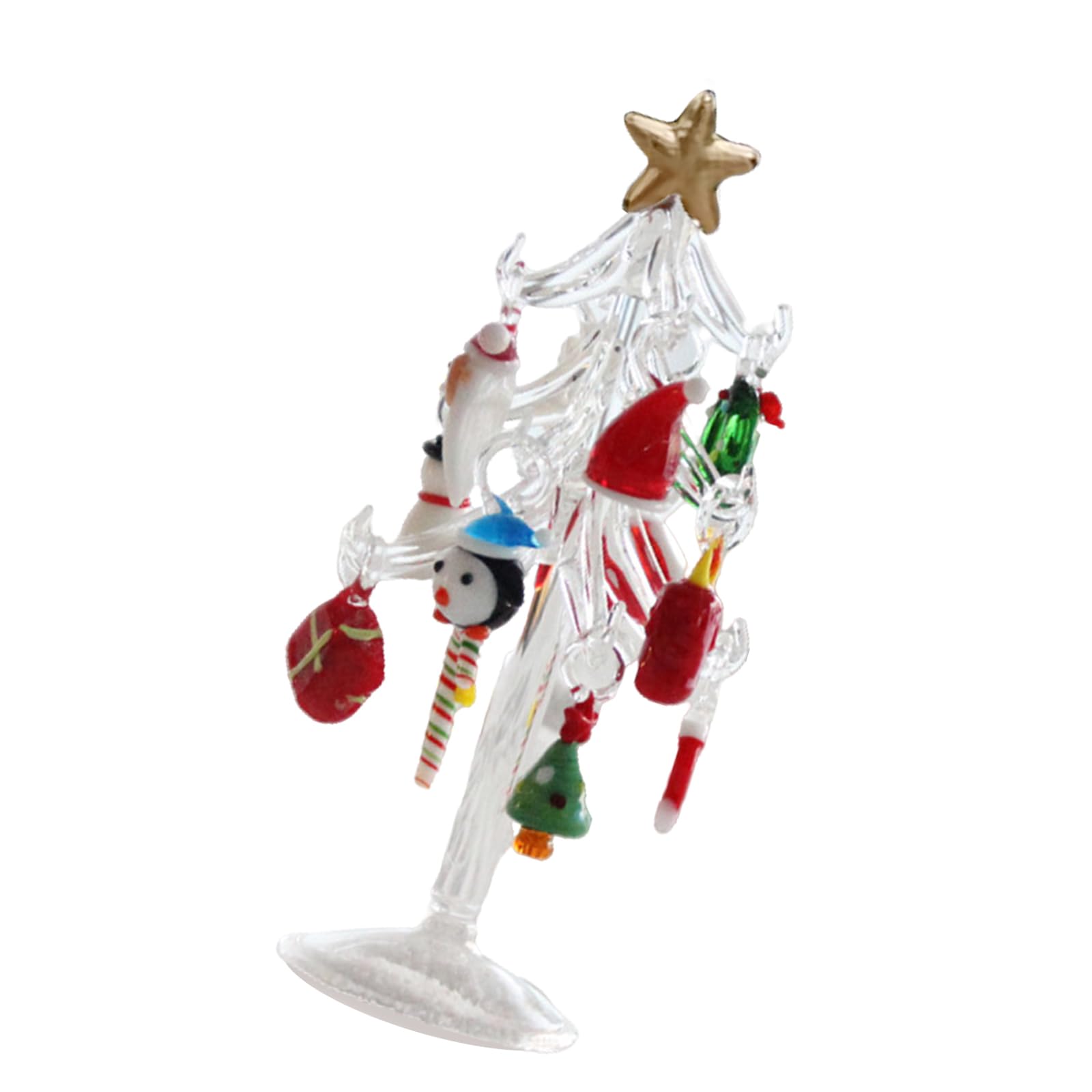 Xjdzineq Dynamic Multicolored Glass Christmas Wood Sculpture with Tiny Ornamentation for Celebratory Worktop Deck 15cm Computer Holiday Decoration Christmas Tree