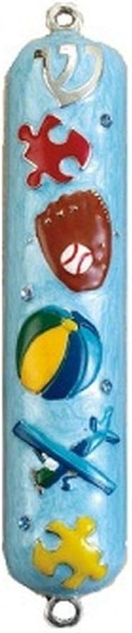 Boy Enameled Mezuzah with Rhinestones-5"