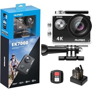 AKASO Action Cam,4K30FPS 20MP WiFi Unterwasserkamera 170°Ultra Weitwinkel Full HD Action Kamera mit 2 Zoll LCD Bildschirm 2.4G Fernbedienung und 2x1050mAh Akkus-EK7000 Schwarz