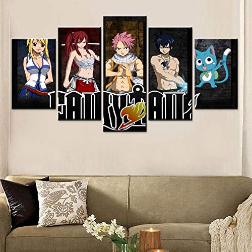 WYCQT Impressions sur Toile 5 Pièces Fairy Tail Anime Lucy Natsu Erza Affiche Home Decor Salon Image Modulaire Taille B(Pas de Cadre)