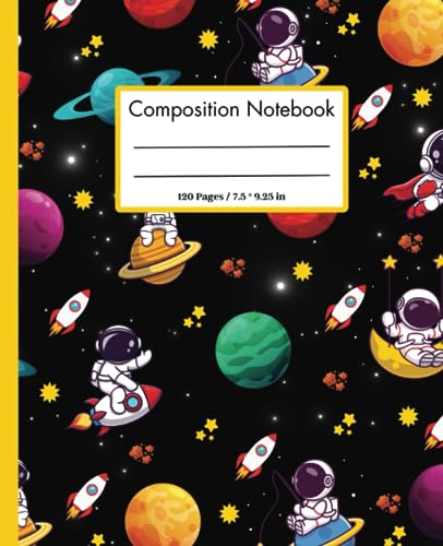 Composition Notebook Wide Ruled: Aesthetic Astronaut, Rockets and Planets Notebook for Kids and Students/School Supplies/7.5 x 9.25 inches/120 Pages/Space Themed image 2
