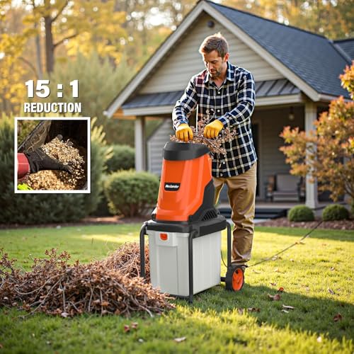 Image of MAXLANDER 15-Amp Electric Wood Chipper Shredder with 50L Collection Bin, 1.8-Inch Cutting Diameter for Yard Waste & Branches, Efficient Mulcher for Composting, 15:1 Reduction Ratio