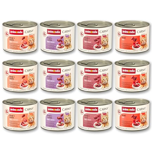 animonda Carny Adult Herzhafte Variation (12 x 200 g), Katzennassfutter für ausgewachsene Katzen, Nassfutter mit 100 % frischen, fleischlichen...