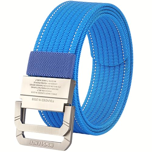 Double D-Ring Metal Buckle Colorful Nylon Webbing Belt Key Ring Strap, Casual Durable Tactical Golf Web Belt for Work Travel