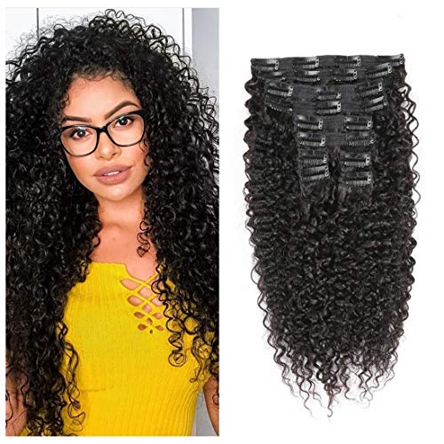 Kinkys Curly Afro Curly Extensions Clip in Human Hair Extensions 16 Inch 40.6cm Natural Black Color #1B Remy Hair Extensions 10 Pcs 22 Clips Double Weft for Ladies (120Gram, 10pcs, 16 Inch)