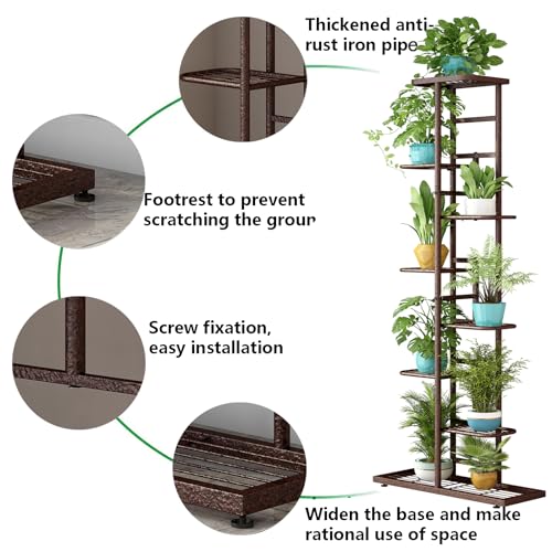 Image of LINZINAR Plant Stand Indoor Outdoor Metal 8 Tier 9 Potted Multiple Flower Pot Holder Shelf Planter Display Shelving Unit for Patio Garden Corner Balcony Living Room