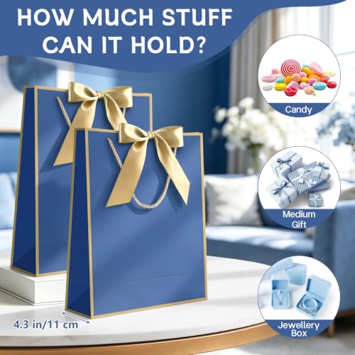 Image of JMANNI Gift Bags with Handles, 13 inch Medium Gift Bag for Presents, 4 Pcs Bags with 8 Tissue Paper and 4 Cards for Baby Shower Wedding Bridal Shower Mother's Day Birthday Party(Blue Gold)