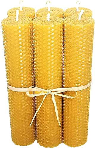6 Velas Cera de Abeja Olor Miel 100% Natural 2cm x 10cm Pura de Abeja Textura Panal Bujía Vela de Miel Natural Sin Parafina