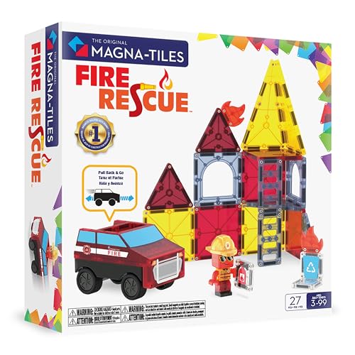Magna-Tiles Fire Rescue 27-Piece Magnetic Construction Set, The Original Magnetic Building Brand