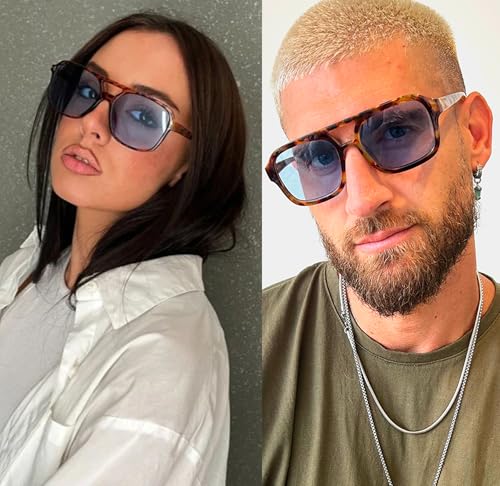 SDINM Trendy Blue Aviator Sunglasses for Women Men Designer Hexagon Square Thick Frame Sun Glasses Tortoiseshell Shades3