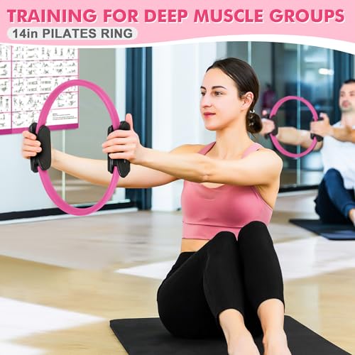 Pilates Ring Set Exercise Equipment with Exercise Bands Resistance Bands Set, Pilates Ball, Sliding Disks – Workout Equipment Home Gym Includes Complete Fitness Poster (Pink) – Image 5