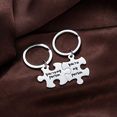 2Pc You're My Person Puzzle Stainless Steel Keychain Jewelry Set Valentines Day Best Friend Gift Key Chain #TOP4