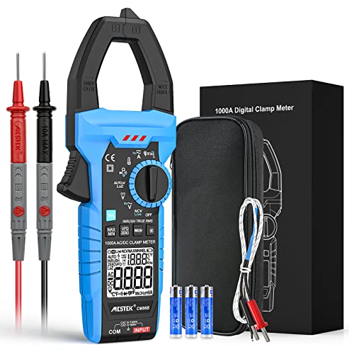 Digital Clamp Meter Mestek Inrush Current Meter 1000A Ac/Dc Volt Amp Ohm Meter Clamp On Multimeter True Rms 6000 Counts Ncv Vfd Loz Measures Current Voltage Temperature Capacitance Resistance #TOP30