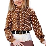 Asbabiy Girls' Polka Dot Ruffled Long Sleeve Button Down Blouse, 8-12Y (Brown,10 Years)