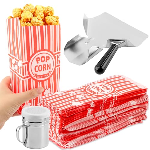 Image of 202 Pcs Popcorn Bags with Popcorn Scoop and Salt Shaker, 1 Oz Small Vintage Individual Servings Popcorn Container PopCorn Bags Bulk for Popcorn Machine Supplies Party Movie Night Theater(size:202pcs)