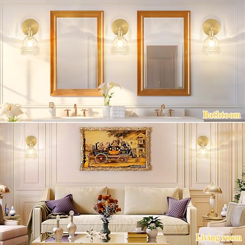 Image of Wireless Wall Sconce with Flower lampshade, Battery Operated Wall Lights,Wall lamp with 15 Colors for Bedroom Living Room Home Decor (Clear-Lily,2 Light Battery Operated)