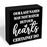 Warm Home Decor Sign Our Last Names May Not Match But Our Hearts Certainly Do Solid Wooden Plaque For Living Room Shelf Desk Table Farmhouse Decor Warm Family Atmosphere Sign 5.1x5.1 Inch
