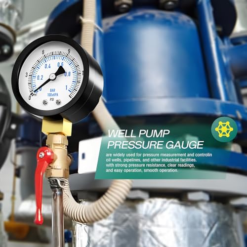 Image of 0-15PSI Well Pump Pressure Gauge 2 inch Dial Size, 1 /8 inch NPT Lower Mount, 3-2-3% Accuracy, for Tube, Water Pump, Gas, Liquid, Pressure Test