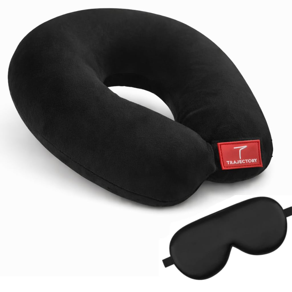 trajectory Travel Neck Pillow with Sleeping Eye Mask Combo for Travelling and Sleeping in Airplane Flight, Cab, Car, Train, Bus for Men and Women Black(As seen on Shark Tank)-picture-56