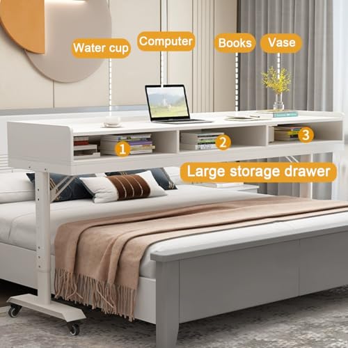 Scrivania da letto con cassetto, scrivania da ufficio, per casa/ospedale, con rotazione a 360°, scrivania da ufficio mobile, altezza regolabile