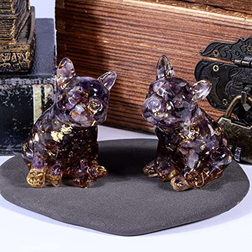 mookaitedecor 3 Inch Amethyst Crystal French Bulldog Dog Statue Ornat, Semi Precious Stone Lover Gift, Office Decor - Image 3
